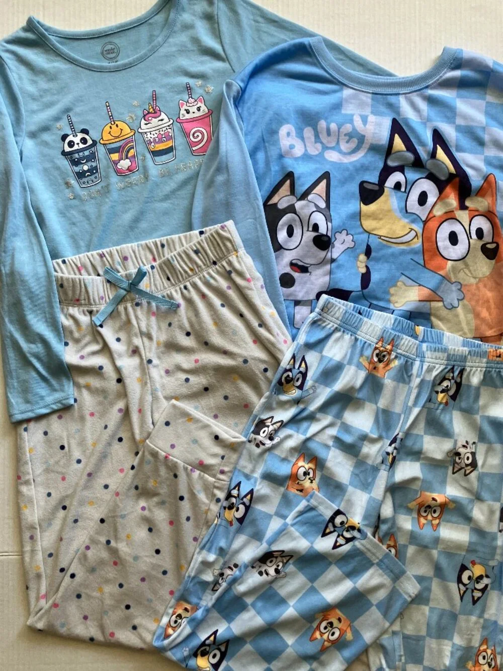 7/8 Bluey & Wonder Nation Girls Long Sleeve Top & Pants 2-Piece Pajama Set